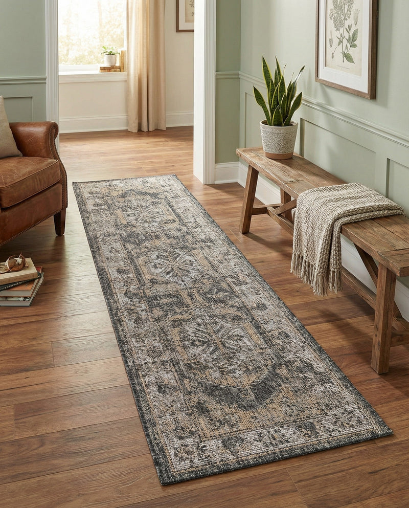 Patio Heritage Collection Area Rug -  Augusta (Charcoal) Runner Charcoal  lifestyle 60