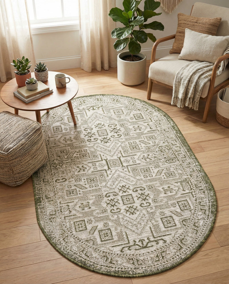 Tribal Terrace Treasures Collection Area Rug - Mayan Marina (Green) Oval Green  lifestyle 30