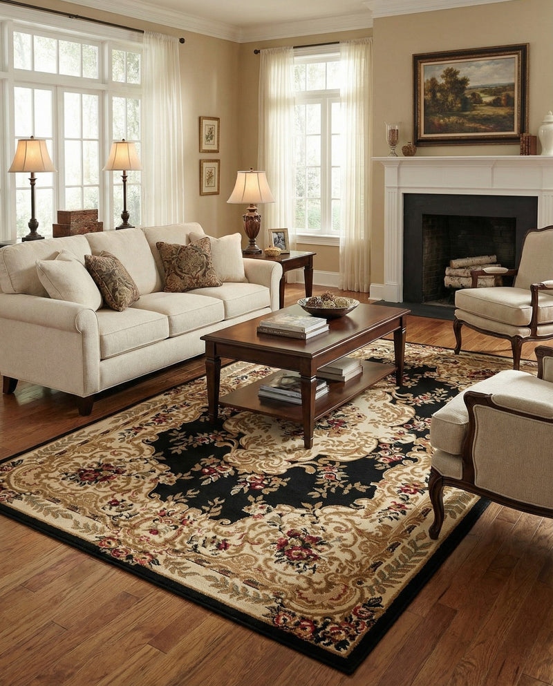 Versailles Elegance Collection Area Rug -  Vincennes Rectangle Black  lifestyle 10