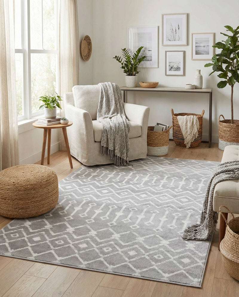 Marrakech Lattice Collection Area Rug - Medina (Light Gray) Rectangle Light Gray  lifestyle 9