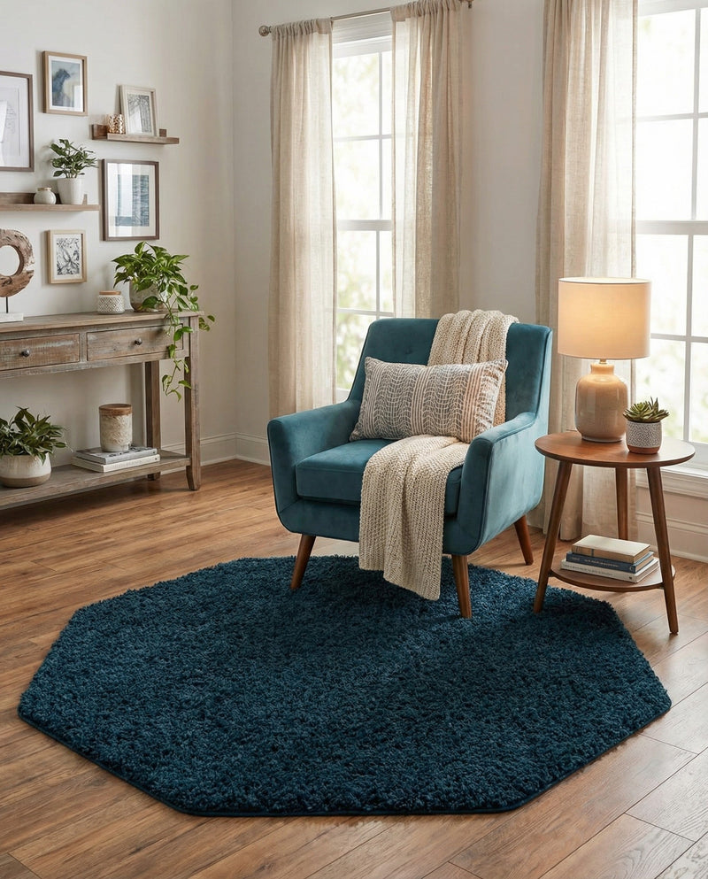 Plush Oasis Collection Area Rug - Serenity (Sapphire Blue) Octagon Sapphire Blue  lifestyle 34