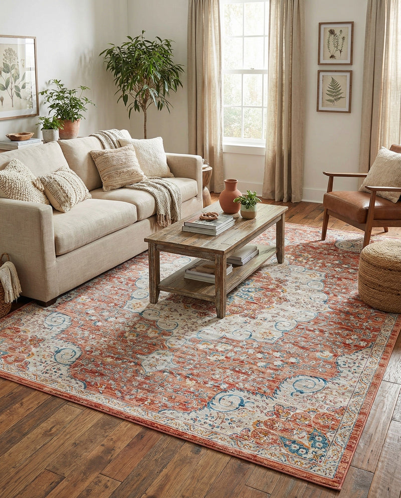 Coastal Haven Collection Area Rug - Seabreeze (Red) Rectangle Red  lifestyle 7
