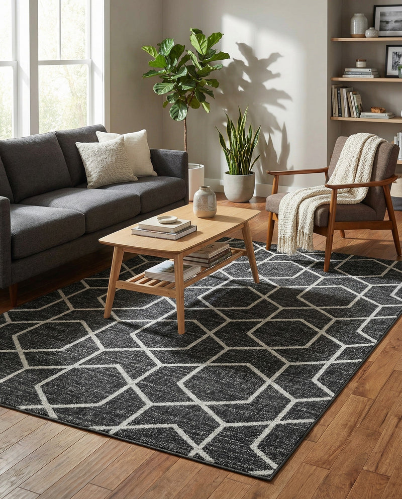 Geo Garden Lattice Collection Area Rug - Savannah Rectangle Charcoal Gray  lifestyle 21