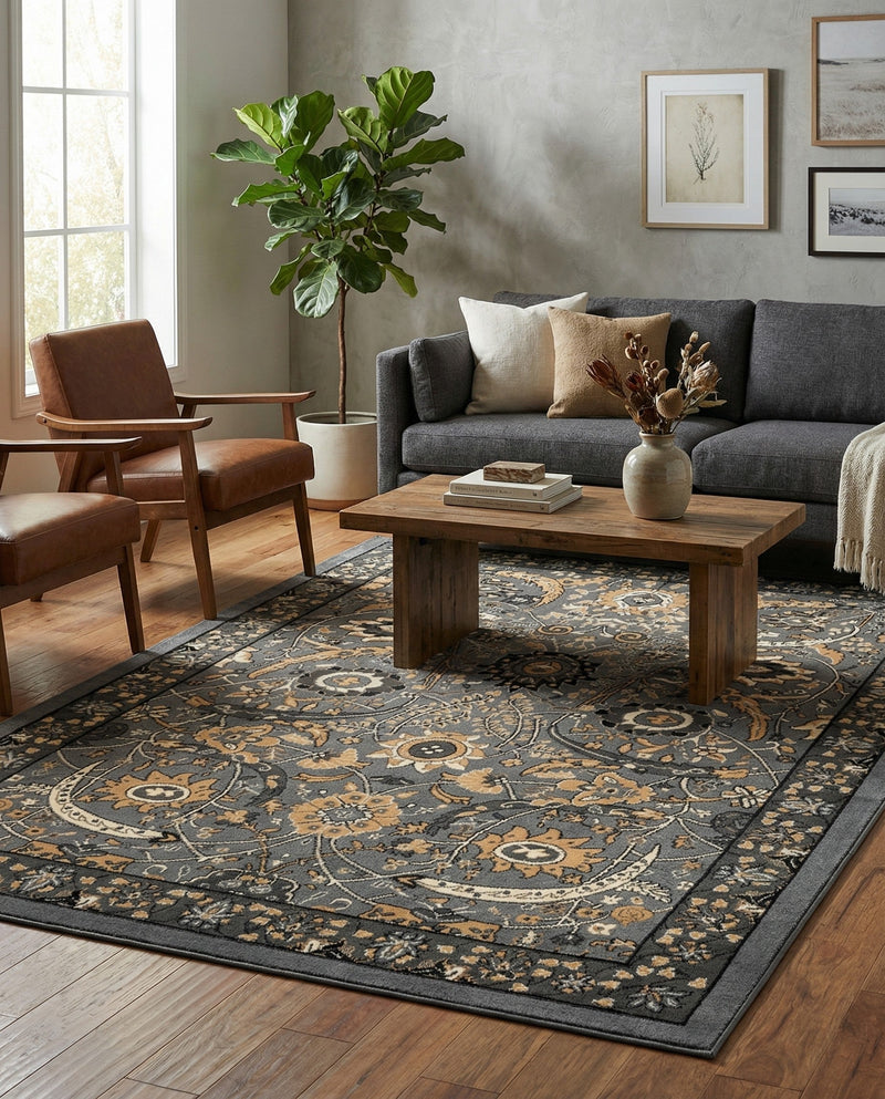 Tabriz Tapestry Collection Area Rug - Sahand (Dark Gray) Rectangle Dark Gray  lifestyle 3