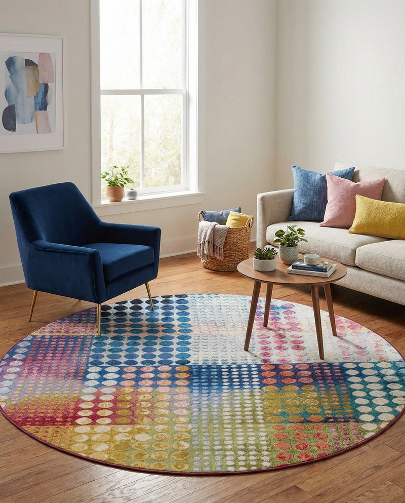 Urban Terrace Collection Area Rug -  Atrium Round Multi  lifestyle 47