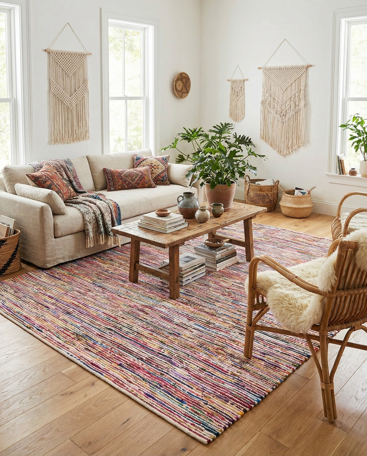 Thar Cotton Collection Area Rug - Alleppey Square Multi White  lifestyle 84