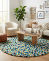 Woolen Sphere Collection Area Rug - Orbsburg (Blue) Round Blue  lifestyle 57