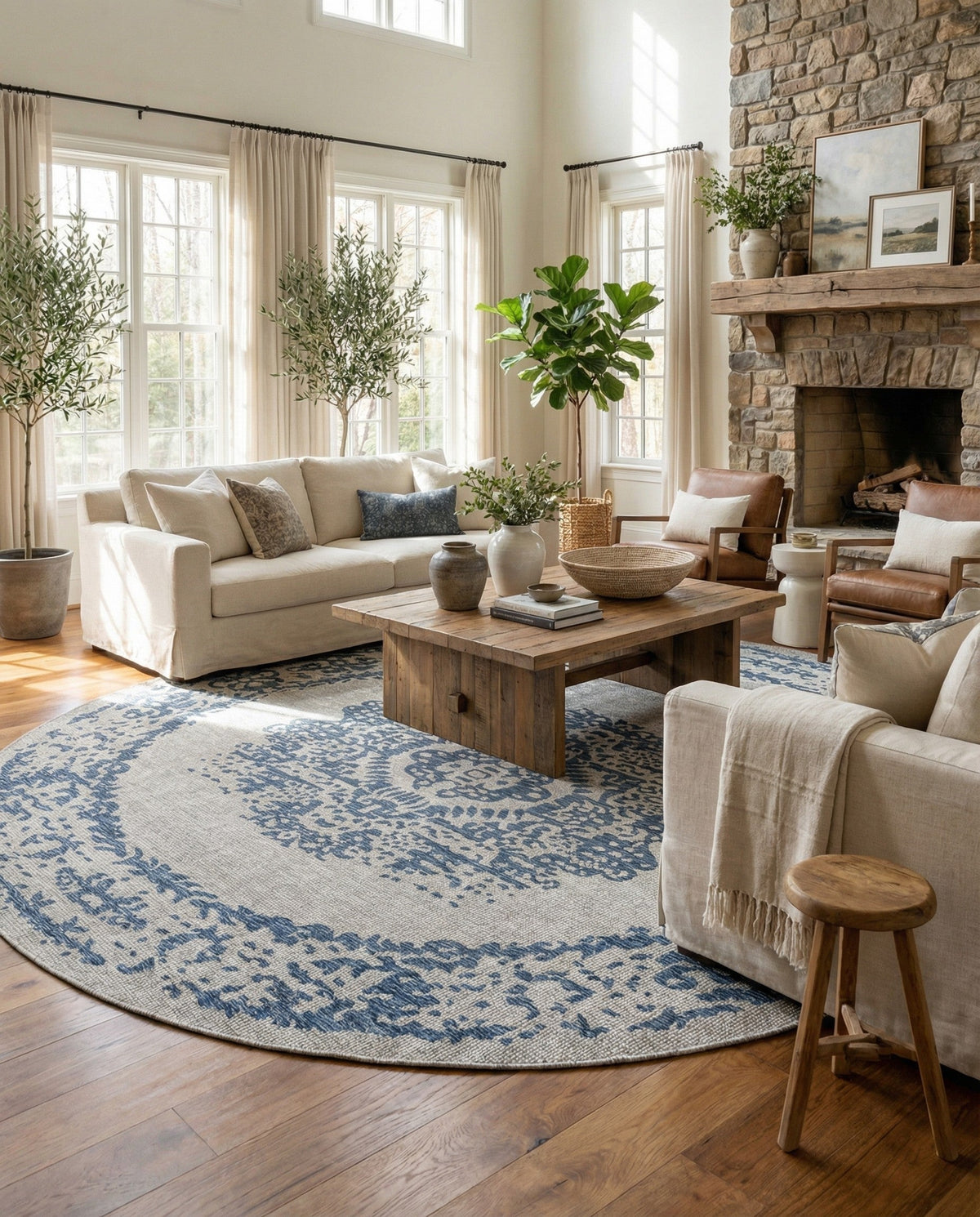 Patio Heritage Collection Area Rug - Savannah (Blue) Round Blue  lifestyle 119