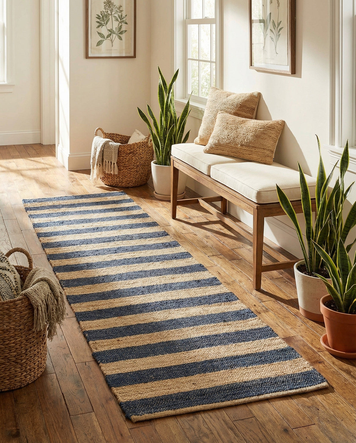 Woven Seaside Jute Collection Area Rug - Nantucket Runner Navy Ivory  lifestyle 135
