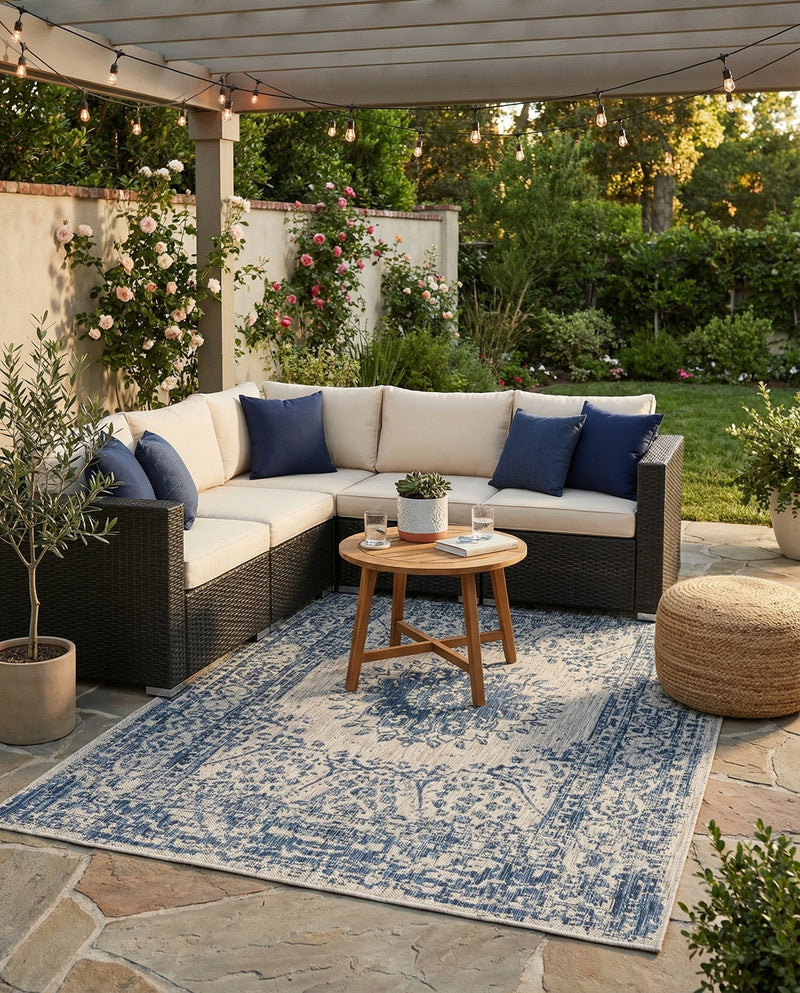 Patio Heritage Collection Area Rug -  Lafayette (Blue) Rectangle Blue  lifestyle 9