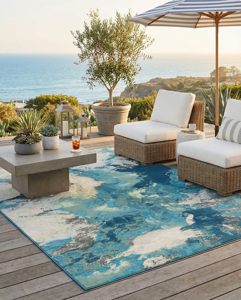 Urban Terrace Collection Area Rug -  Gazebo Rectangle Blue and Ivory  lifestyle 17
