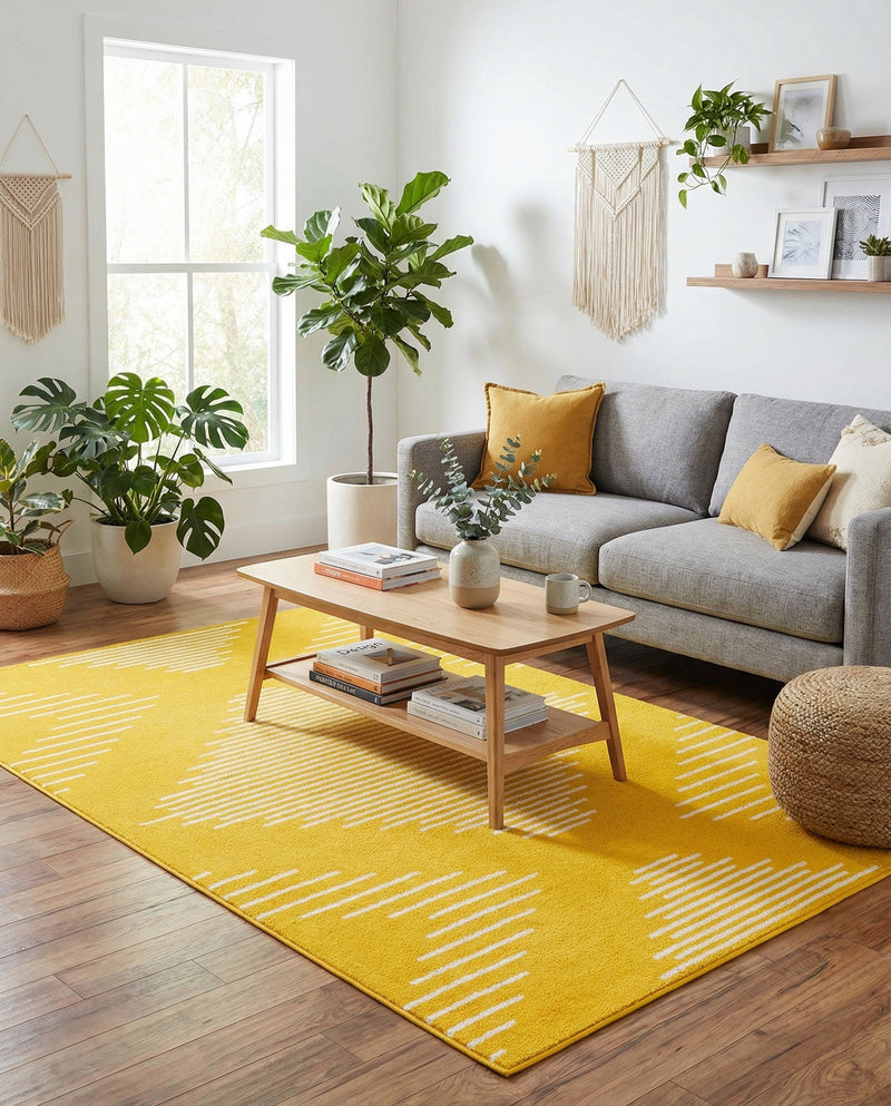 Seychelles Stripes Collection Area Rug - Mahe (Yellow) Rectangle Yellow  lifestyle 16