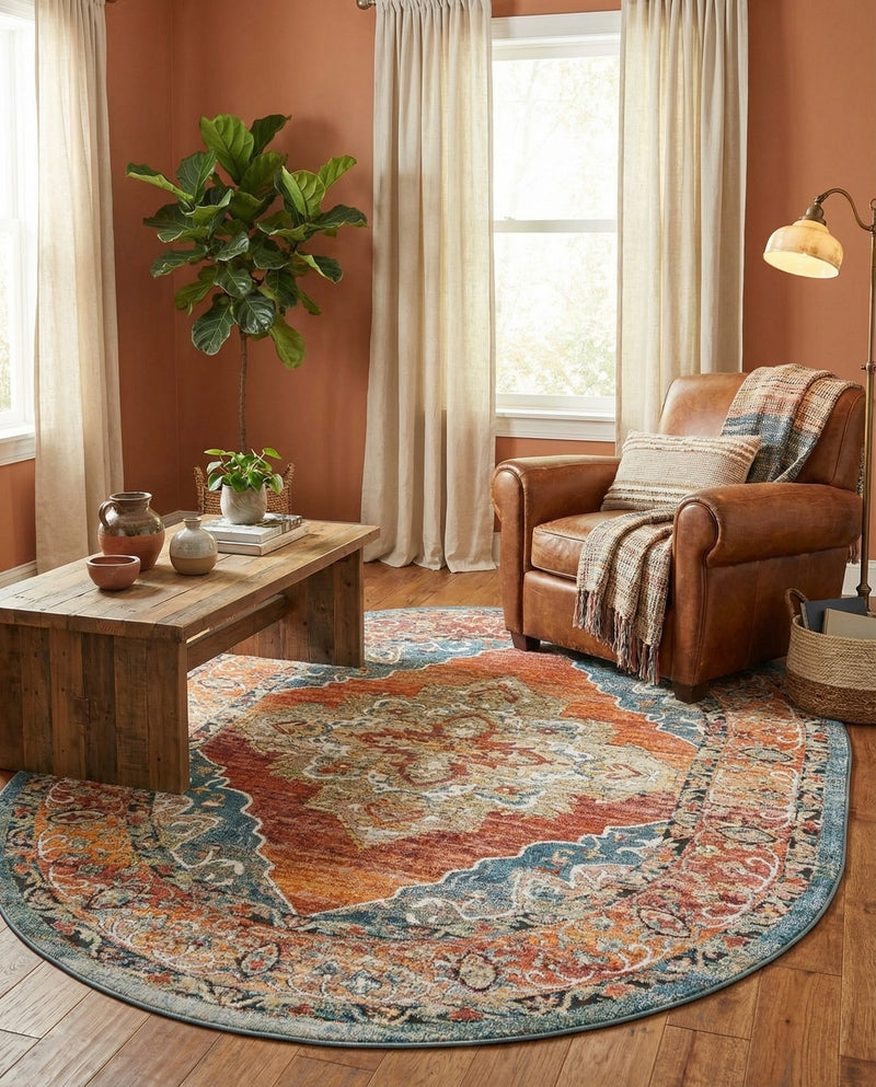 Savannah Soiree Collection Area Rug - Serengeti (Rust Red) Oval Rust Red  lifestyle 47