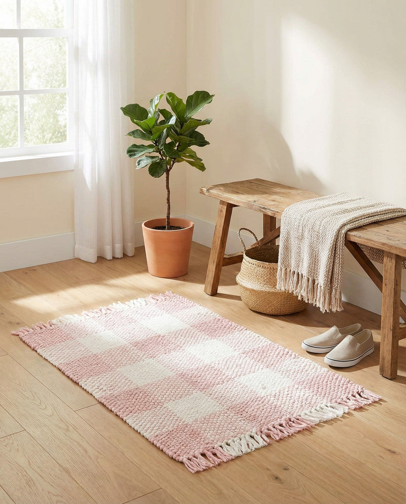 Sustainable Grid Indoor-Outdoor Oasis Collection Area Rug - Savannah Rectangle Pink  lifestyle 18
