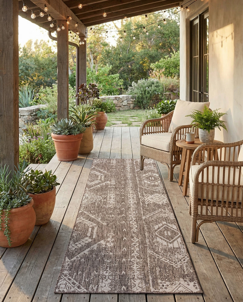 Desert Nomad Terrace Collection Area Rug - Sahara (Brown) Runner Brown  lifestyle 60