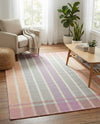 Seaside Stripes Collection Area Rug -  Coral Rectangle Pink and Lavender  lifestyle 48