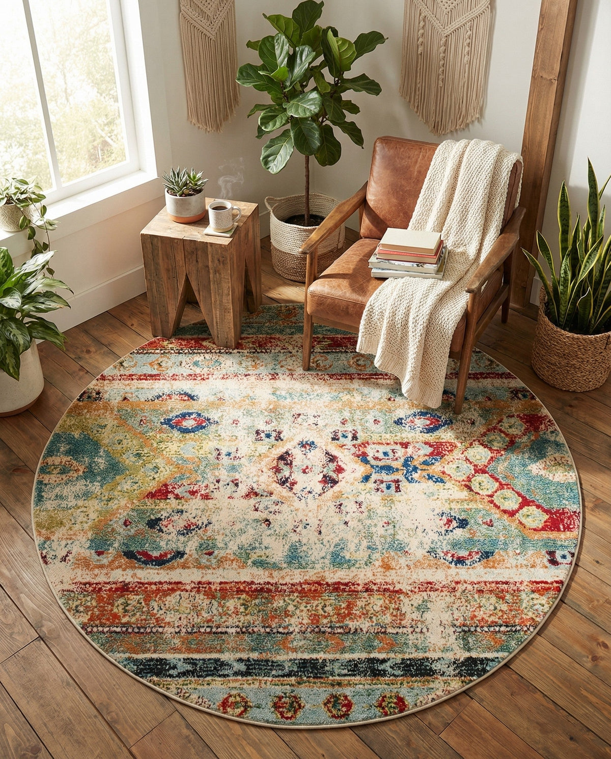 Sedona Vista Collection Area Rug -  Navajo Round Blue  lifestyle 85