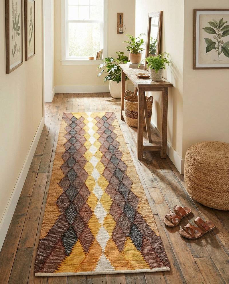 Thar Cotton Collection Area Rug -  Munnar Runner Brown Yellow Black  lifestyle 31