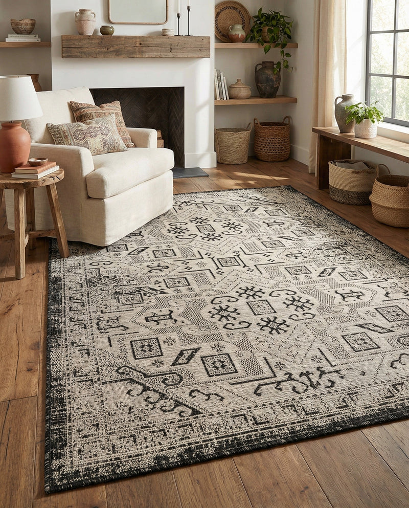 Tribal Terrace Treasures Collection Area Rug - Mayan Marina (Charcoal Gray) Rectangle Charcoal Gray  lifestyle 20