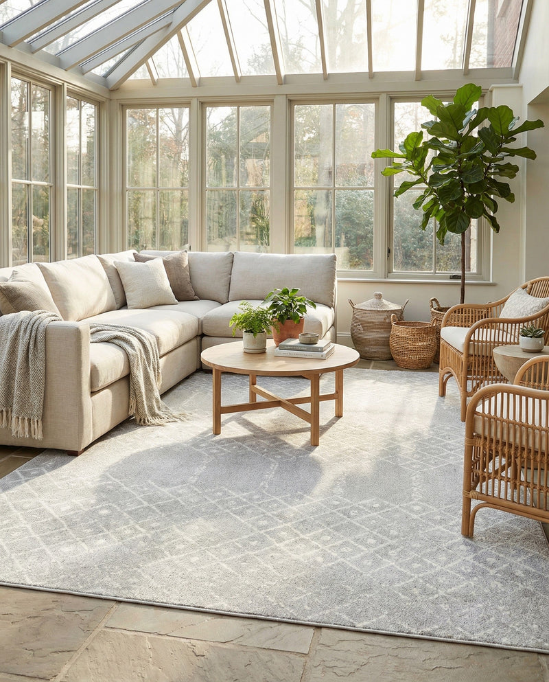 Marrakesh Lattice Collection Area Rug - Casablanca (Light Gray) Rectangle Light Gray  lifestyle 3
