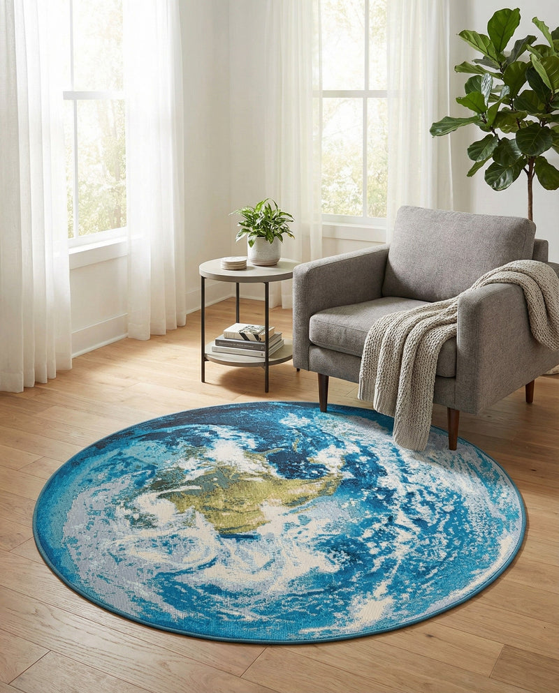 Urban Terrace Collection Area Rug -  Pergola Round Blue  lifestyle 52