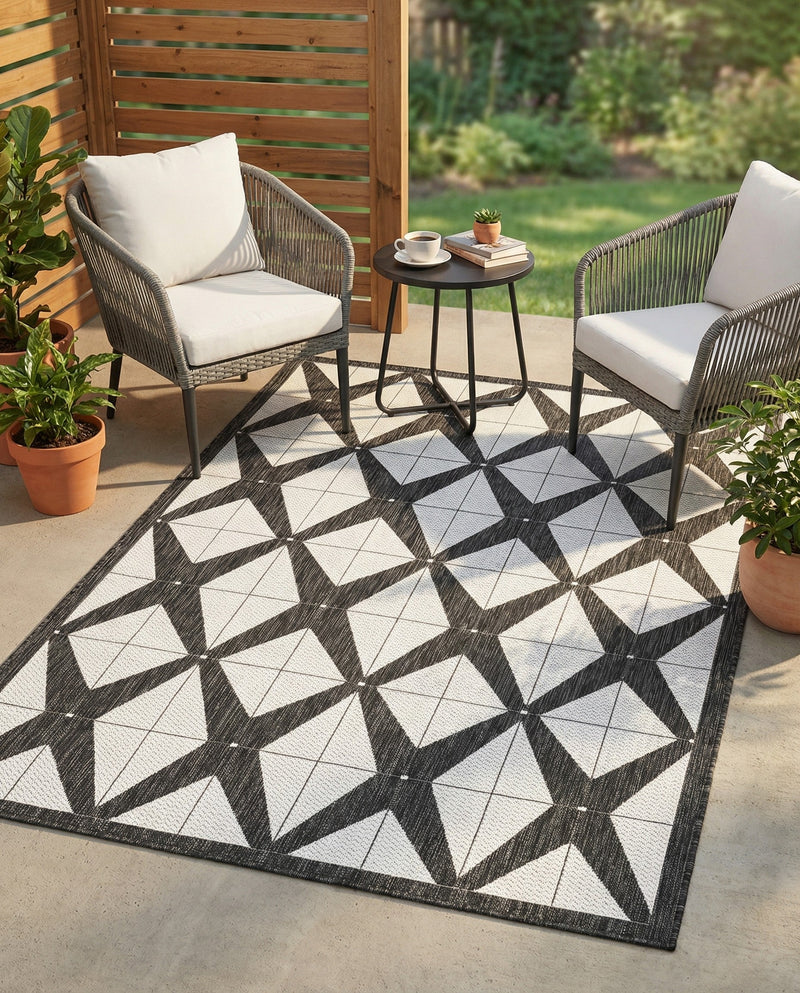 Urban Terrace Collection Area Rug -  Hudson Rectangle Black and White  lifestyle 10