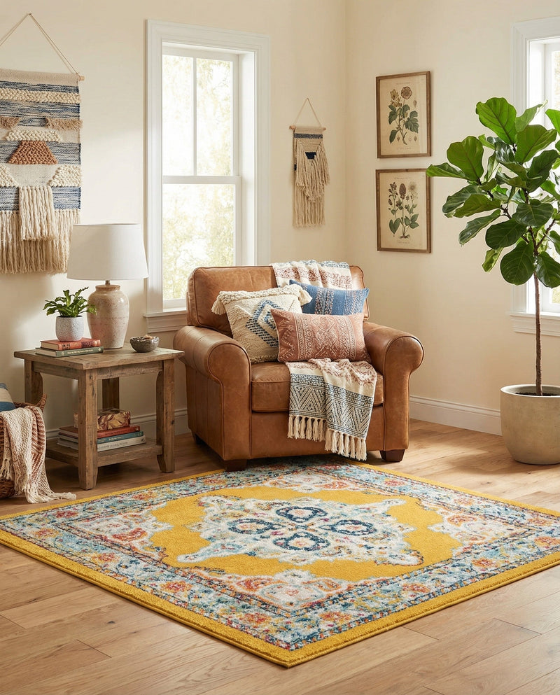 Beverly Grove Collection Area Rug -  Fairfax (Yellow) Square Yellow  lifestyle 56
