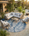 Seaside Blooms Collection Area Rug - Verdure (Blue) Round Blue  lifestyle 57