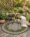 Patio Heritage Collection Area Rug -  Charleston (Green) Round Green  lifestyle 60