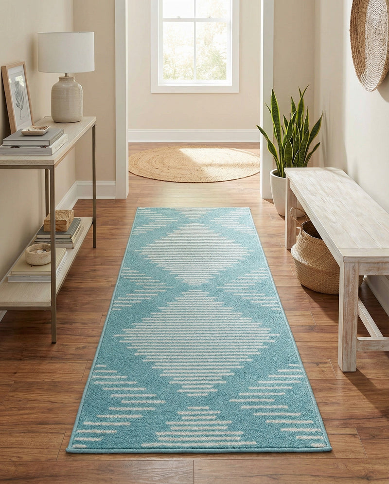 Seychelles Stripes Collection Area Rug - Mahe (Light Blue) Runner Light Blue  lifestyle 23