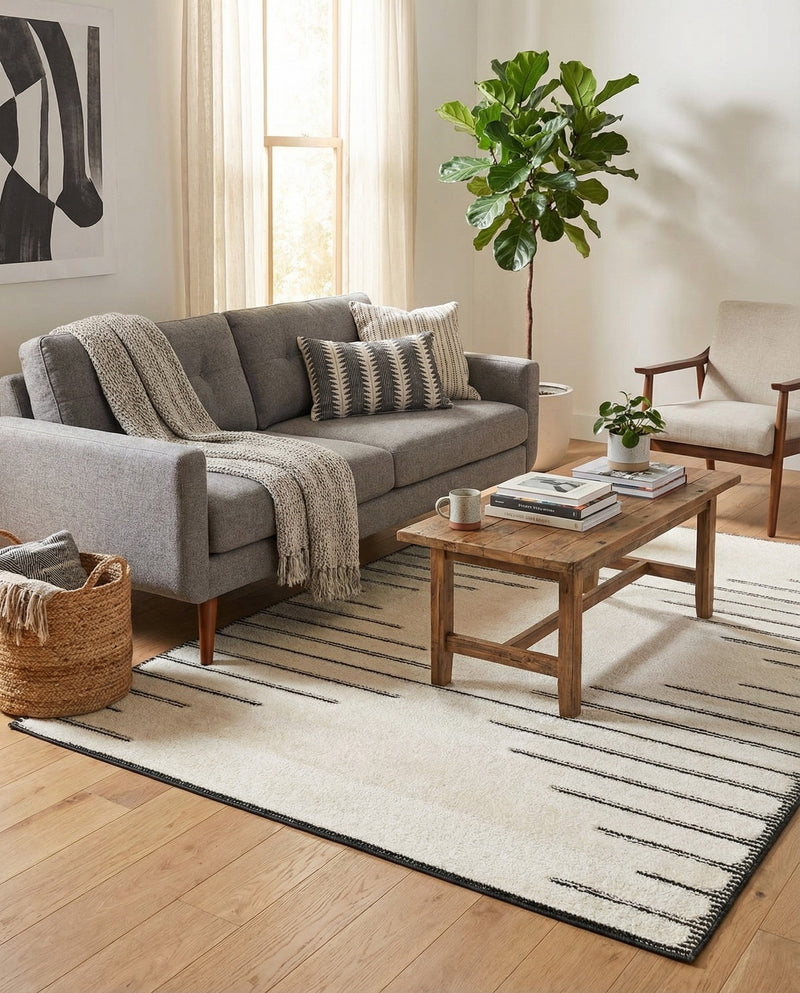 Monochrome Collection Area Rug -  Ash Rectangle Ivory White  lifestyle 5