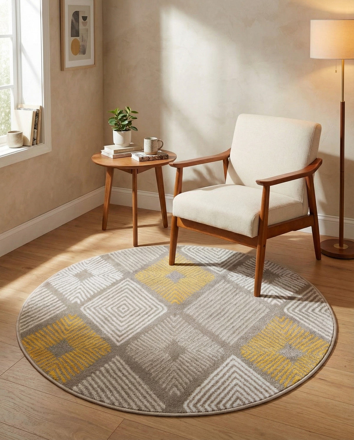 Coastal Haven Collection Area Rug -  Anchorage Round Ivory and Yellow  lifestyle 87