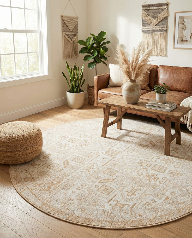 Tribal Terrace Treasures Collection Area Rug - Mayan Marina (Natural) Round Natural  lifestyle 75