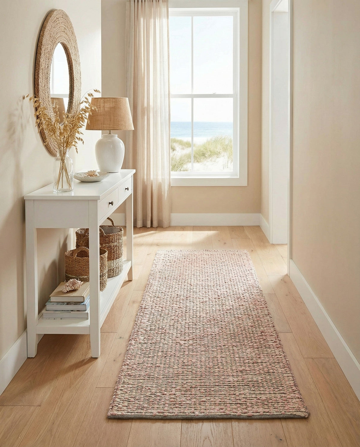 Coastal Haven Striped Jute Collection Area Rug - Marina Runner Pink and Gray  lifestyle 64
