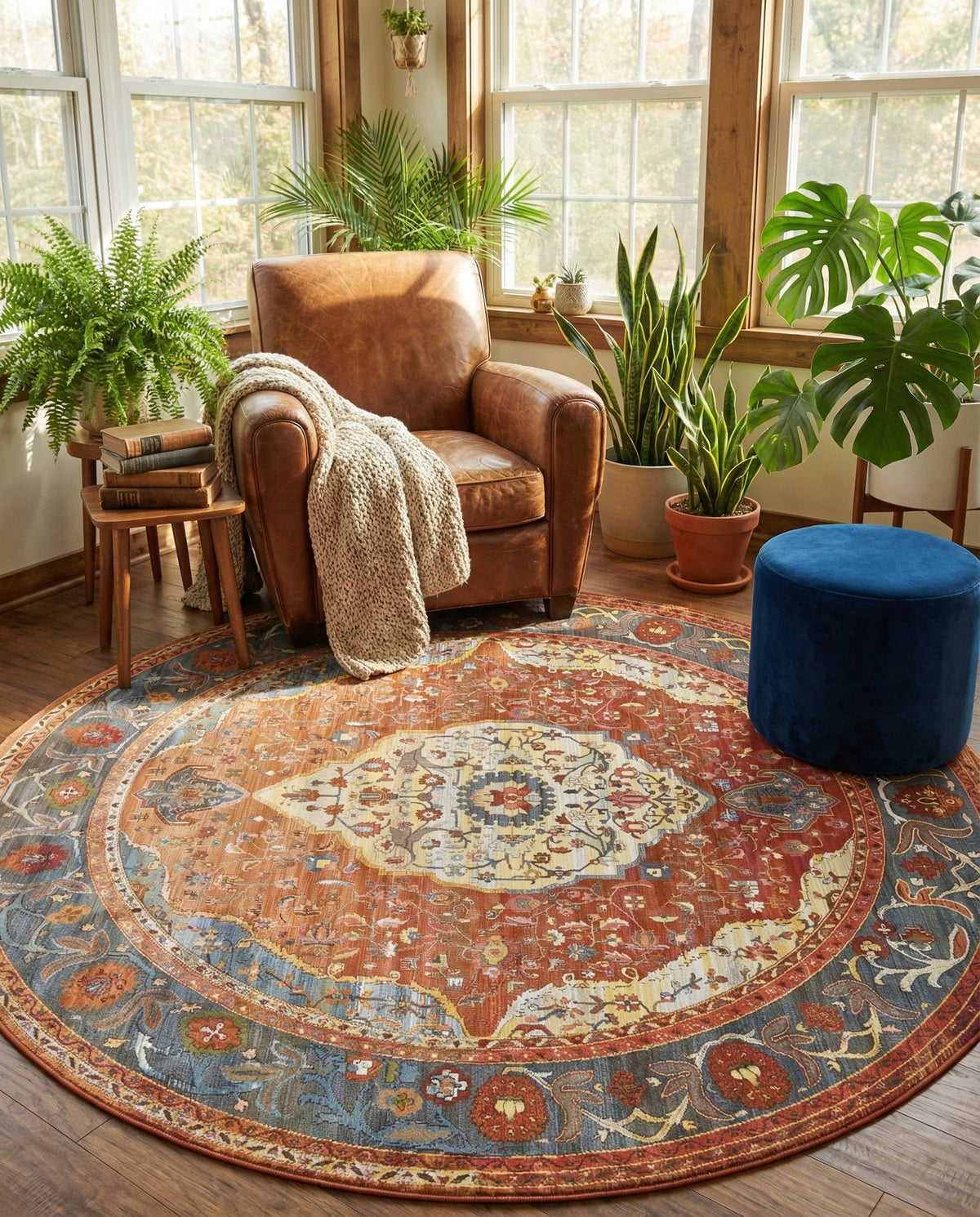 Caribbean Breeze Collection Area Rug -  Vieques Round Rust Red  lifestyle 150