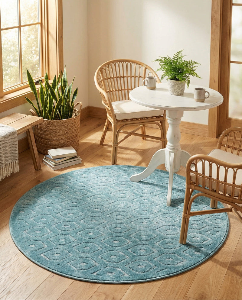 Garden Lattice Charm Collection Area Rug - Arbor (Aqua) Round Aqua  lifestyle 40