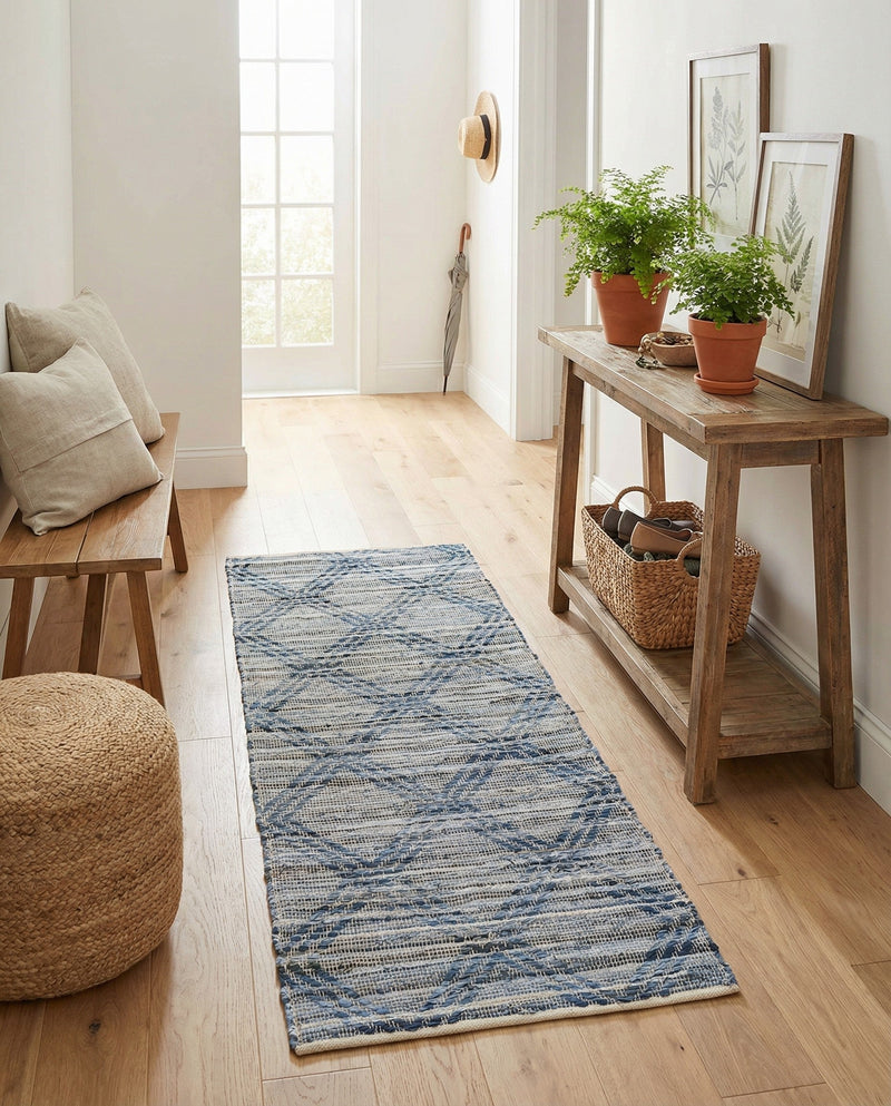 Thar Cotton Collection Area Rug - Pune Runner Denim blue  lifestyle 40