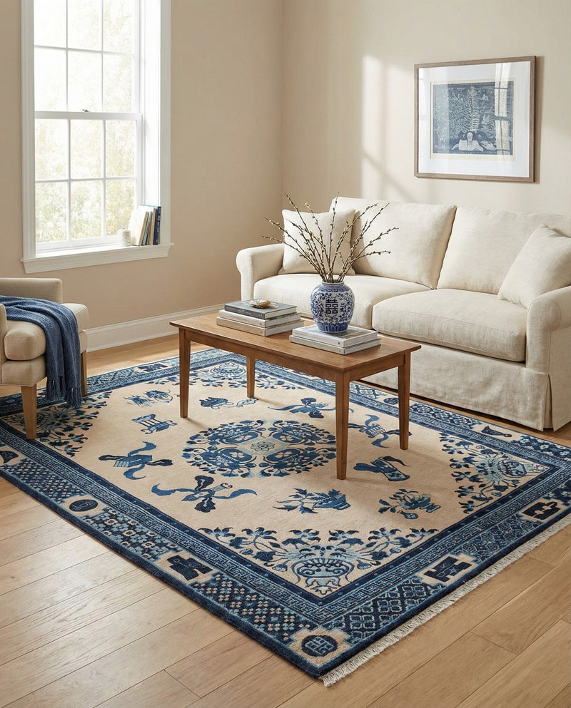 Bazaar Chic Collection Area Rug -  Casablanca Rectangle Ivory and Blue  lifestyle 18