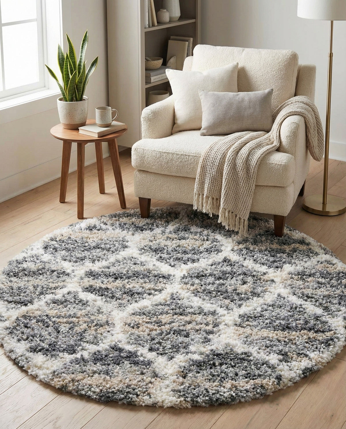 Cozy Cove Shag Collection Area Rug - Marina Round Gray  lifestyle 156
