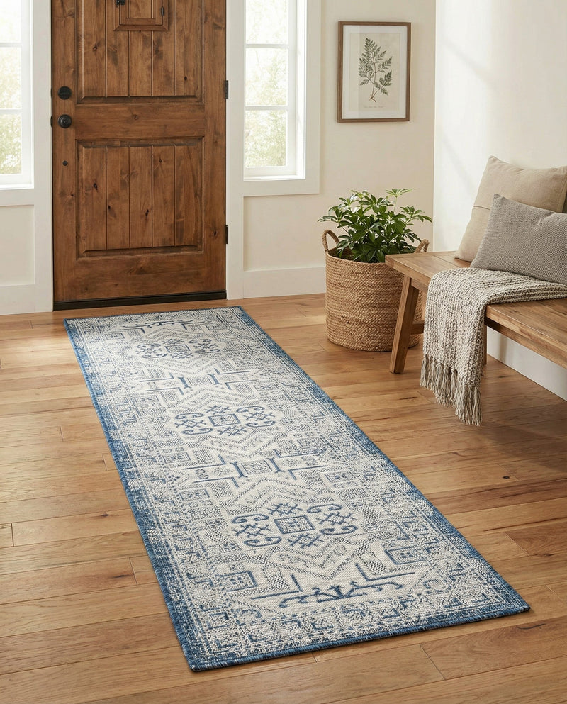 Tribal Terrace Treasures Collection Area Rug - Mayan Marina (Blue) Runner Blue  lifestyle 38