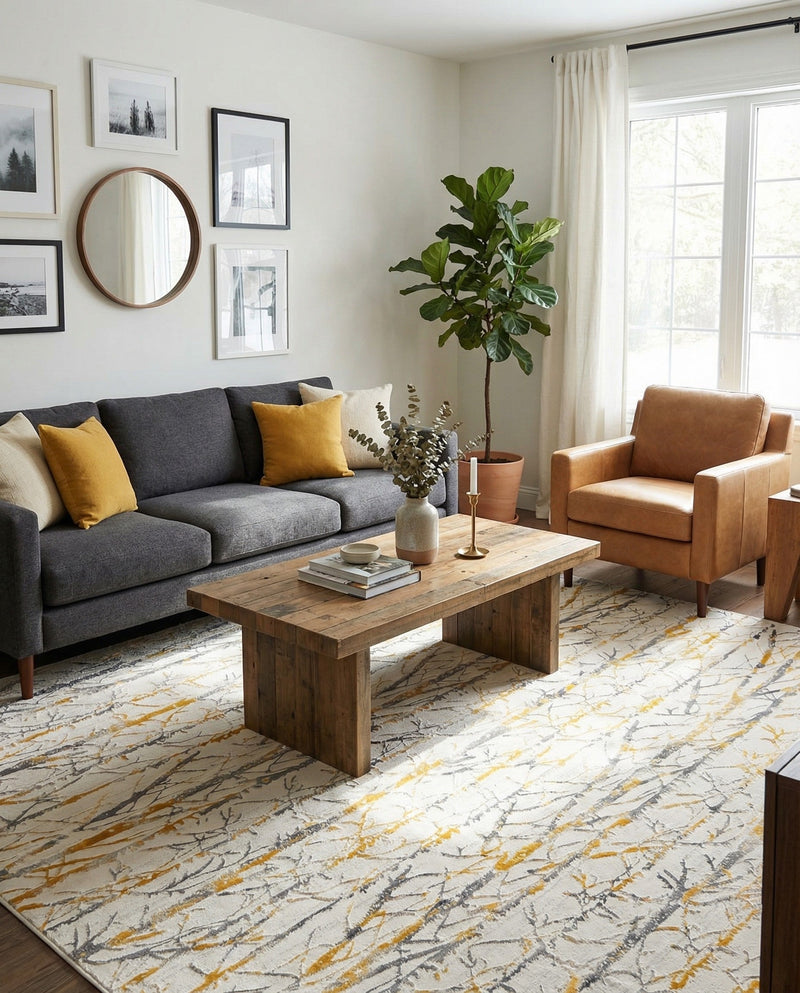 Bloomsbury Elegance Collection Area Rug -  Soho Rectangle Yellow and Gray  lifestyle 14