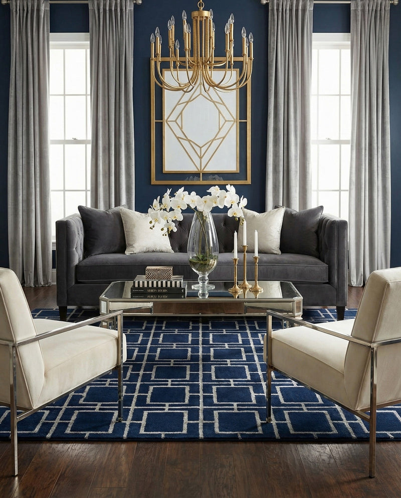 Hollywood Luxe Collection Area Rug -  Beverly (Navy Blue Silver) Rectangle Navy Blue Silver  lifestyle 13