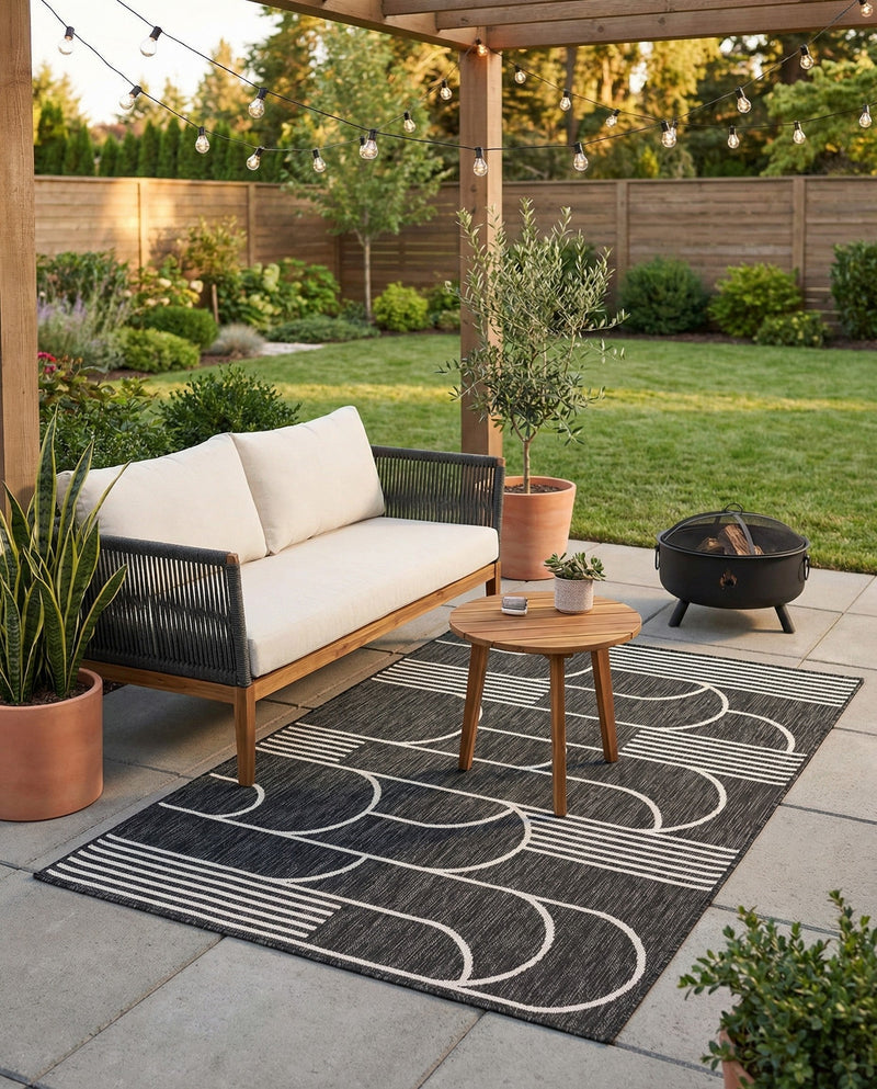 Urban Terrace Collection Area Rug -  Greenwich Rectangle Black and White  lifestyle 10
