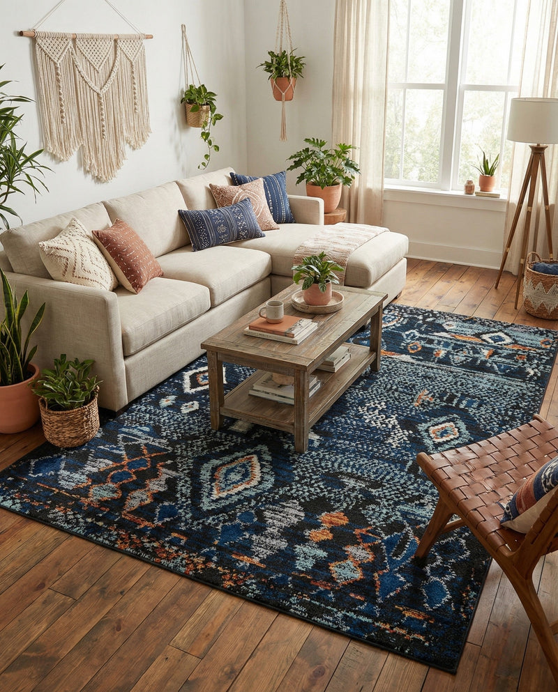 Tangier Treasures Collection Area Rug - Casablanca Rectangle Navy Blue  lifestyle 19