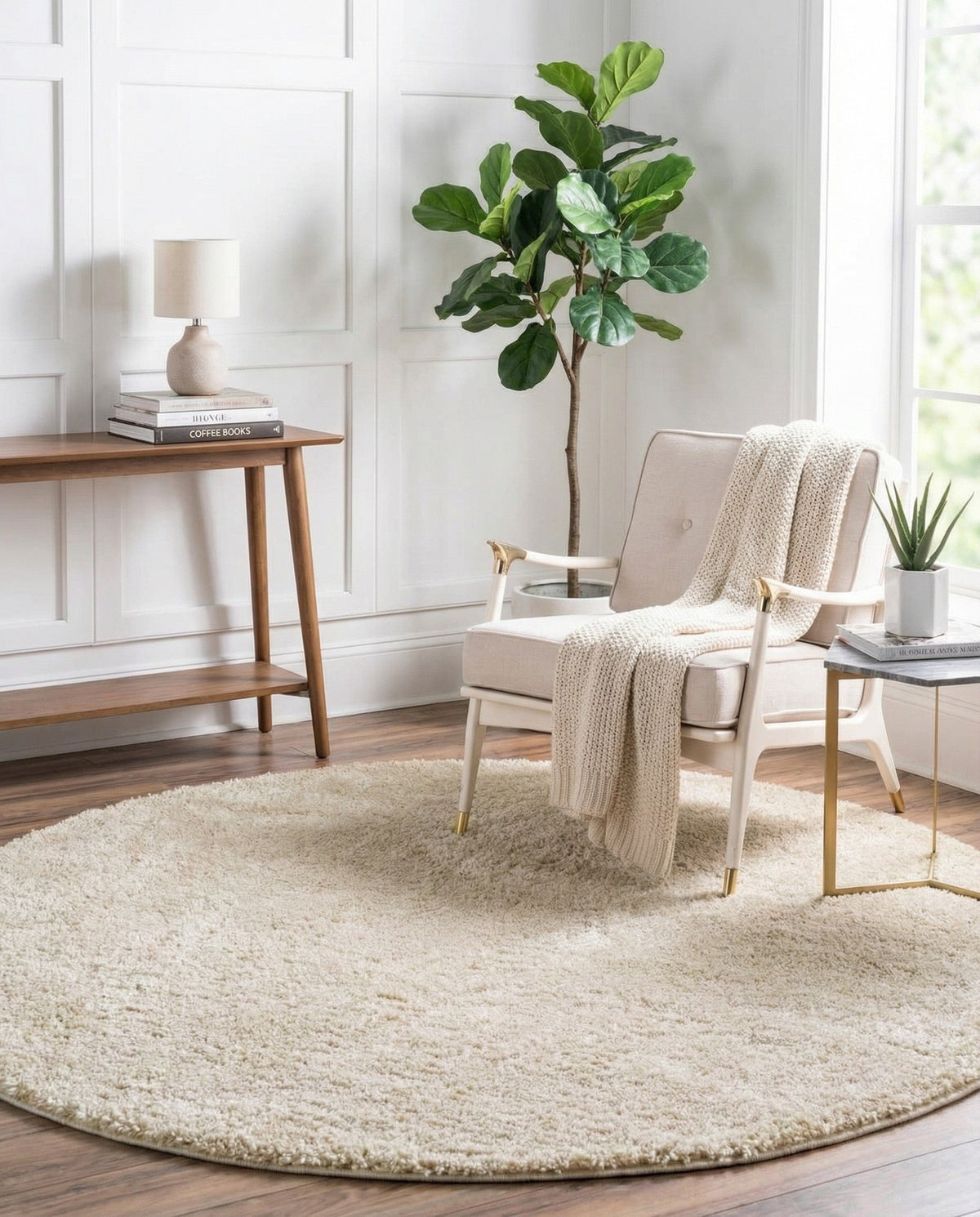 Cozy Comfort Shag Collection Area Rug - Haven (Oatmeal Beige) Round Oatmeal Beige  lifestyle 42