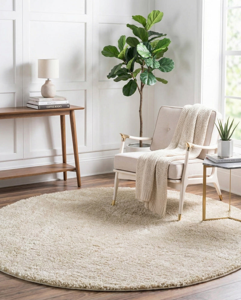 Cozy Comfort Shag Collection Area Rug - Haven (Oatmeal Beige) Round Oatmeal Beige  lifestyle 42
