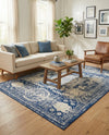 Dover Terrace Collection Area Rug -  Lagoon (Ivory and Blue) Rectangle Ivory and Blue  lifestyle 7