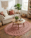 Woven Seaside Jute Collection Area Rug - Coastalhaven (Pink) Oval Pink  lifestyle 29