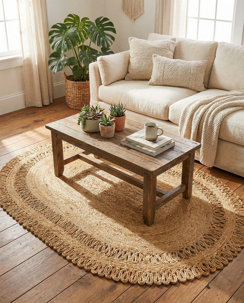 Woven Seaside Jute Collection Area Rug - Varadero Oval Natural  lifestyle 6