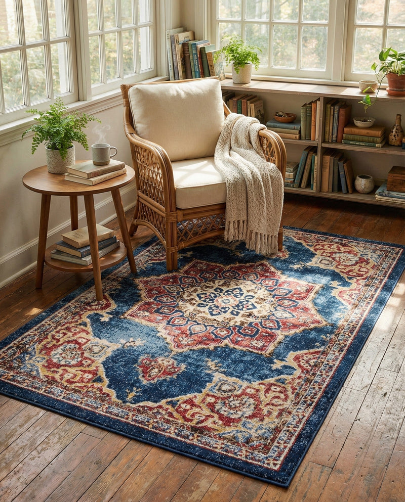Eden Oasis Collection Area Rug -  Tranquility (Dark Blue) Rectangle Dark Blue  lifestyle 13
